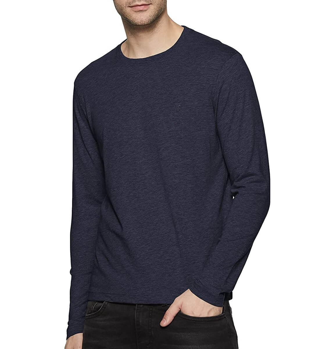 Van Heusen Blue Melange Round Neck Full Sleeve T-Shirt for Men #60037