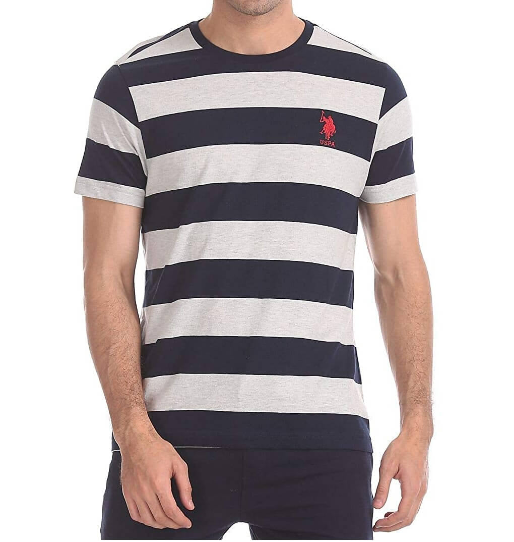 U S Polo Assn Grey-Navy Stripe Tshirt #I688