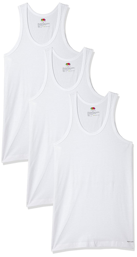 Fruit of the Loom Pack of 3 White Cotton Vest for Men MVT01