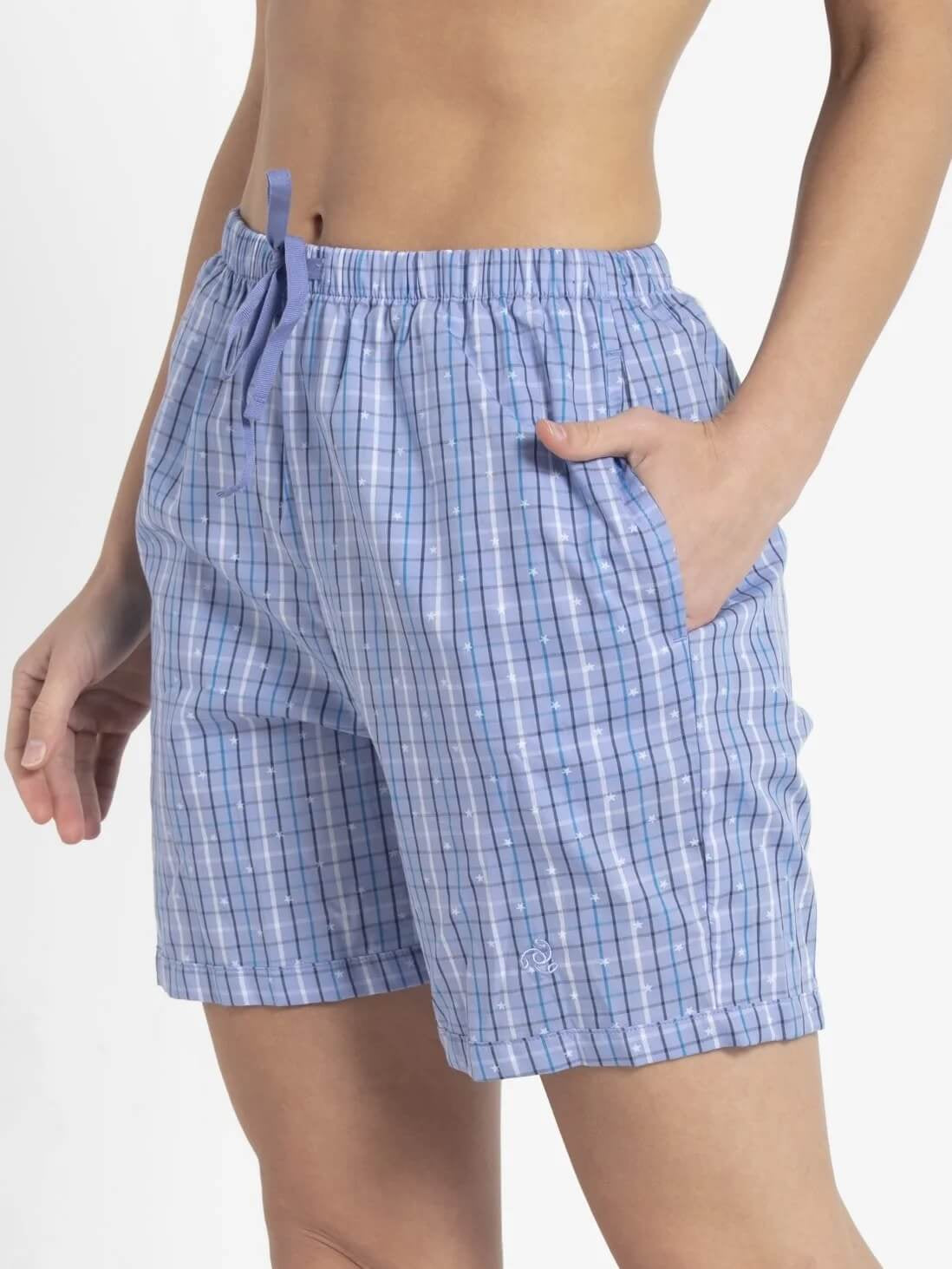 Jockey Iris Blue Checkered Boxer for Women #RX15