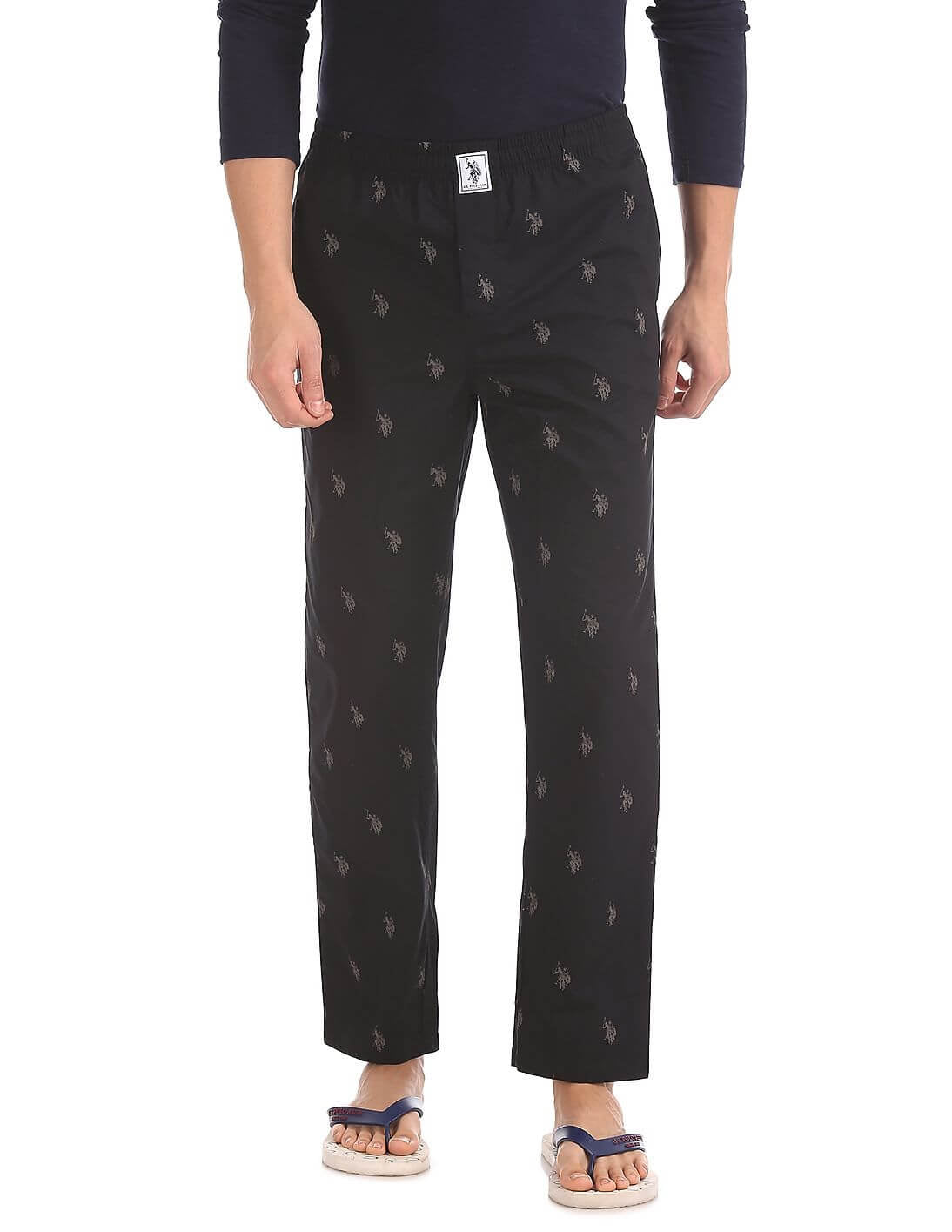 U S Polo Assn Black Printed Cotton Lounge Pants for Men #I506