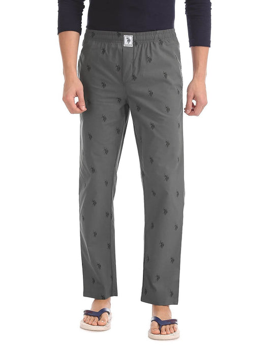 U S Polo Assn Grey Printed Cotton Lounge Pants for Men #I506