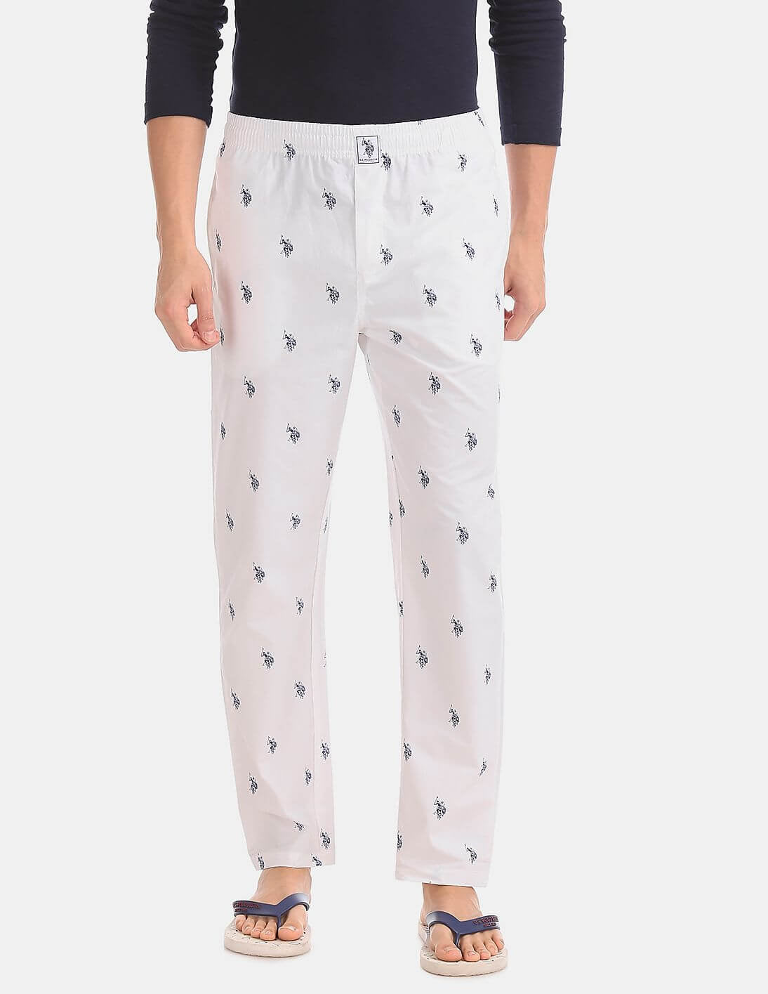 U S Polo Assn White Printed Cotton Lounge Pants for Men #I506