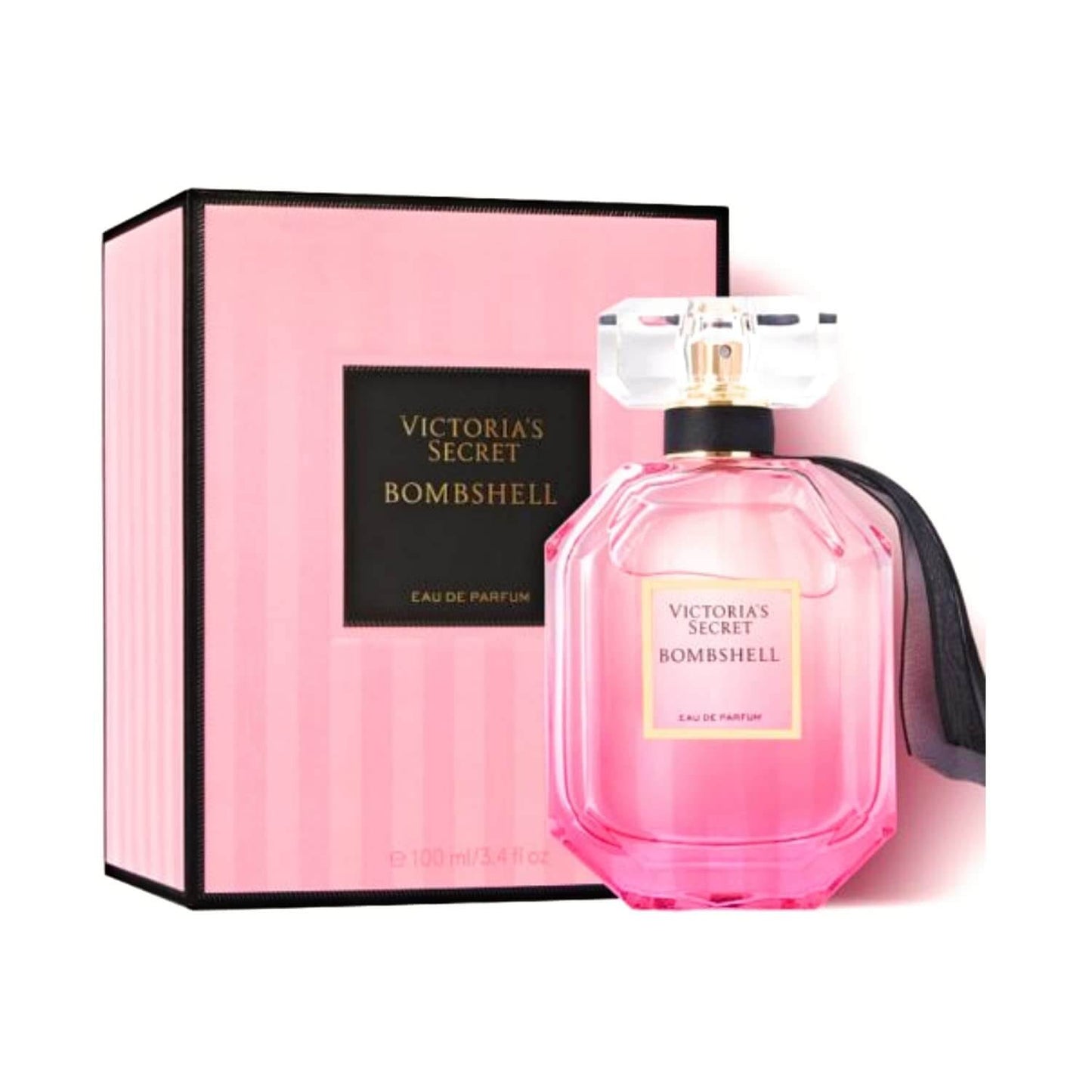 Victoria's Secret Bombshell perfume bottle with pink and transparent glass design