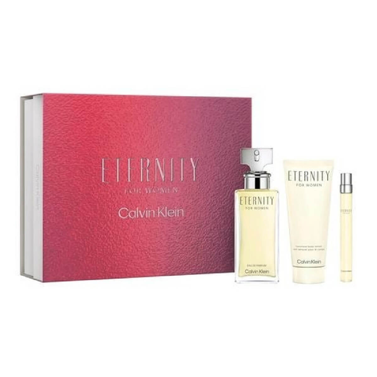 calvin klein eternity for women giftset contains 100ml EDP + 100ml Body Wash + 10ml travel spray