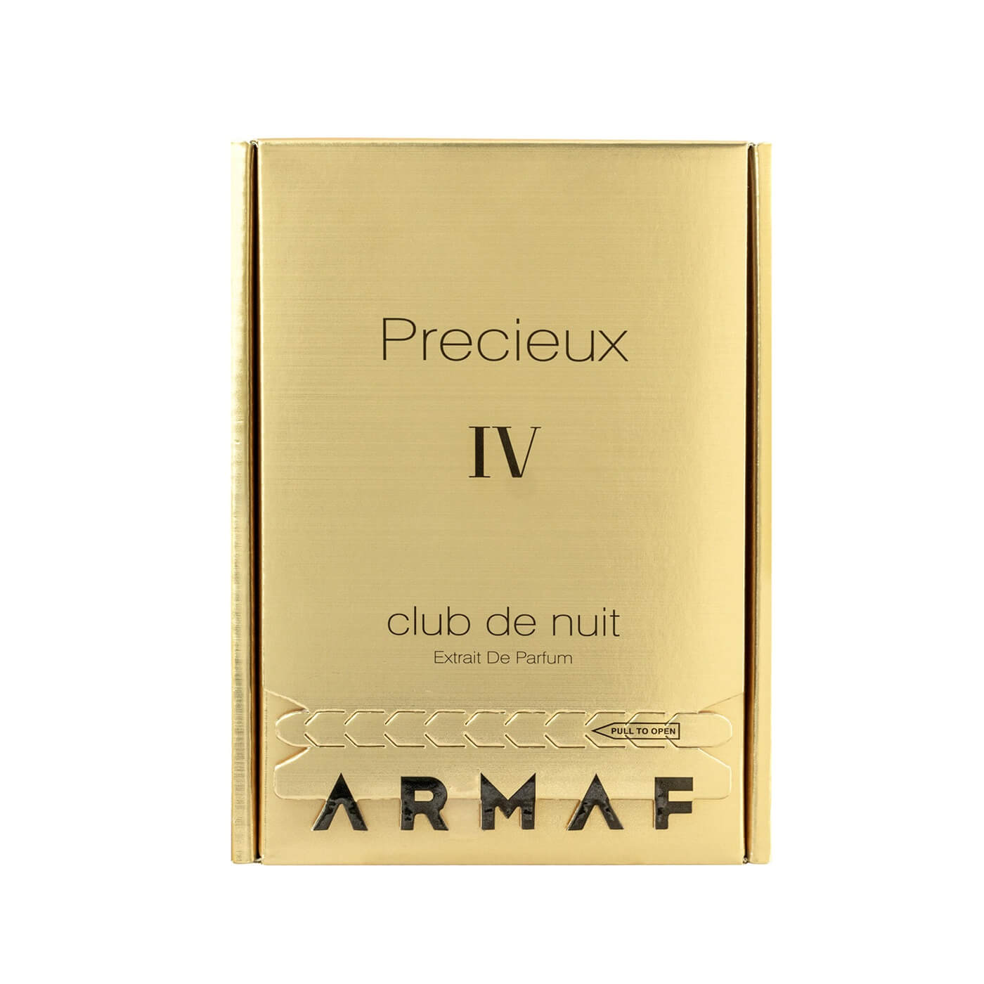 Gold box of Armaf Precieux IV club de nuit perfume on a white background