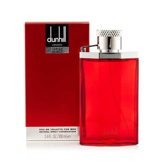 Red Dunhill men's perfume bottle with packaging on a white background