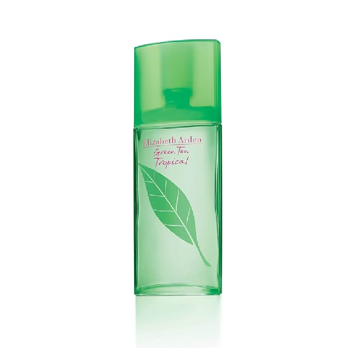 Green bottle of Elizabeth Arden Green Tea Tropical on a white background