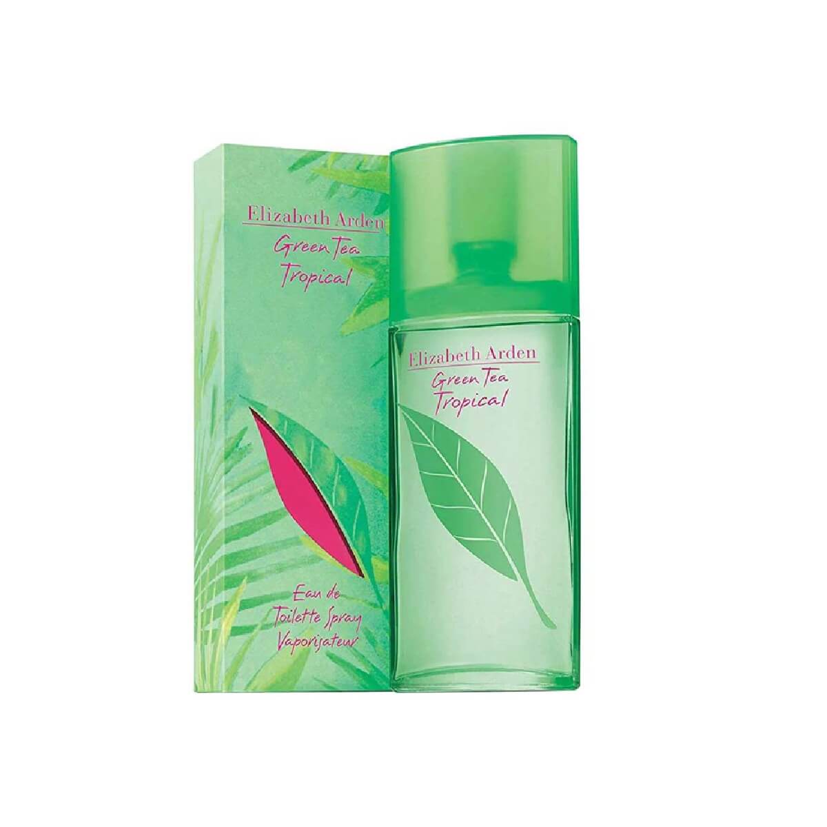 Elizabeth Arden Green Tea Tropical perfume bottle and packaging on a white background