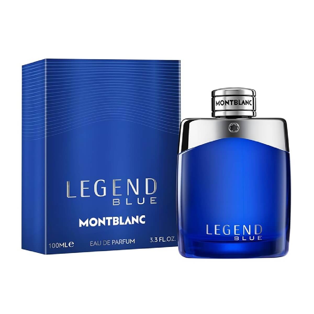 Montblanc Legend Blue perfume bottle and packaging on a white background