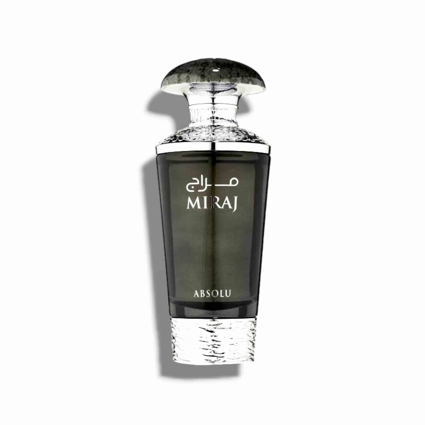 Perfume bottle labeled 'Miraj Absolu' on a white background