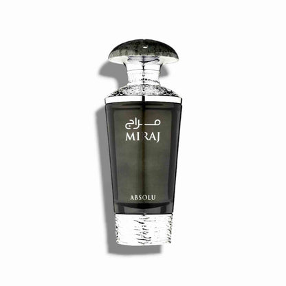 Perfume bottle labeled 'Miraj Absolu' on a white background