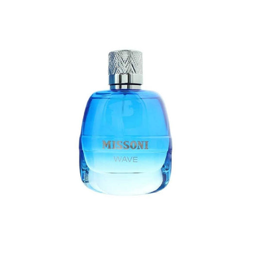Blue Missoni Wave perfume bottle on a white background