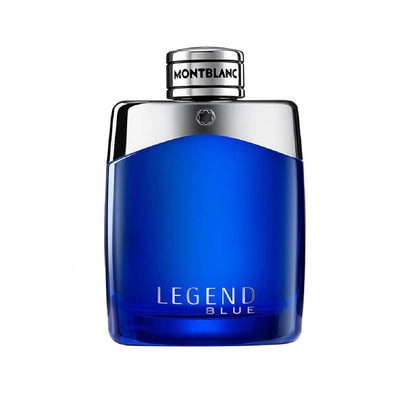 Blue Montblanc Legend Blue perfume bottle on a white background