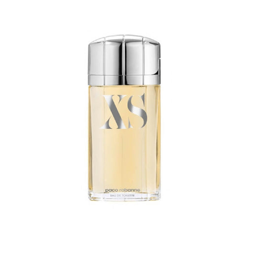 paco rabanne XS perfume bottle with silver cap on a white background