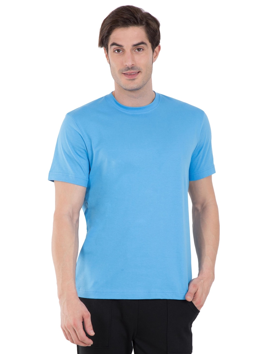 Jockey Azure Blue Round Neck T-Shirt for Men #2714