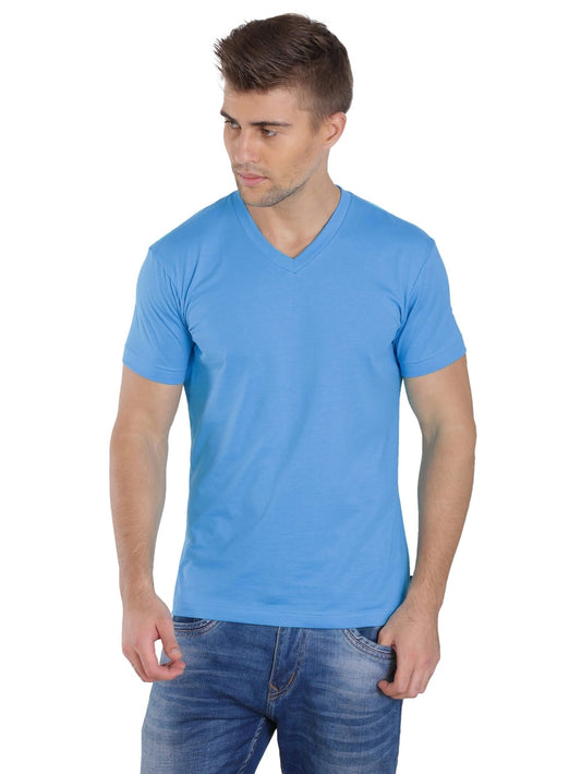 Jockey Azure Blue V-Neck T-Shirt for Men #2726