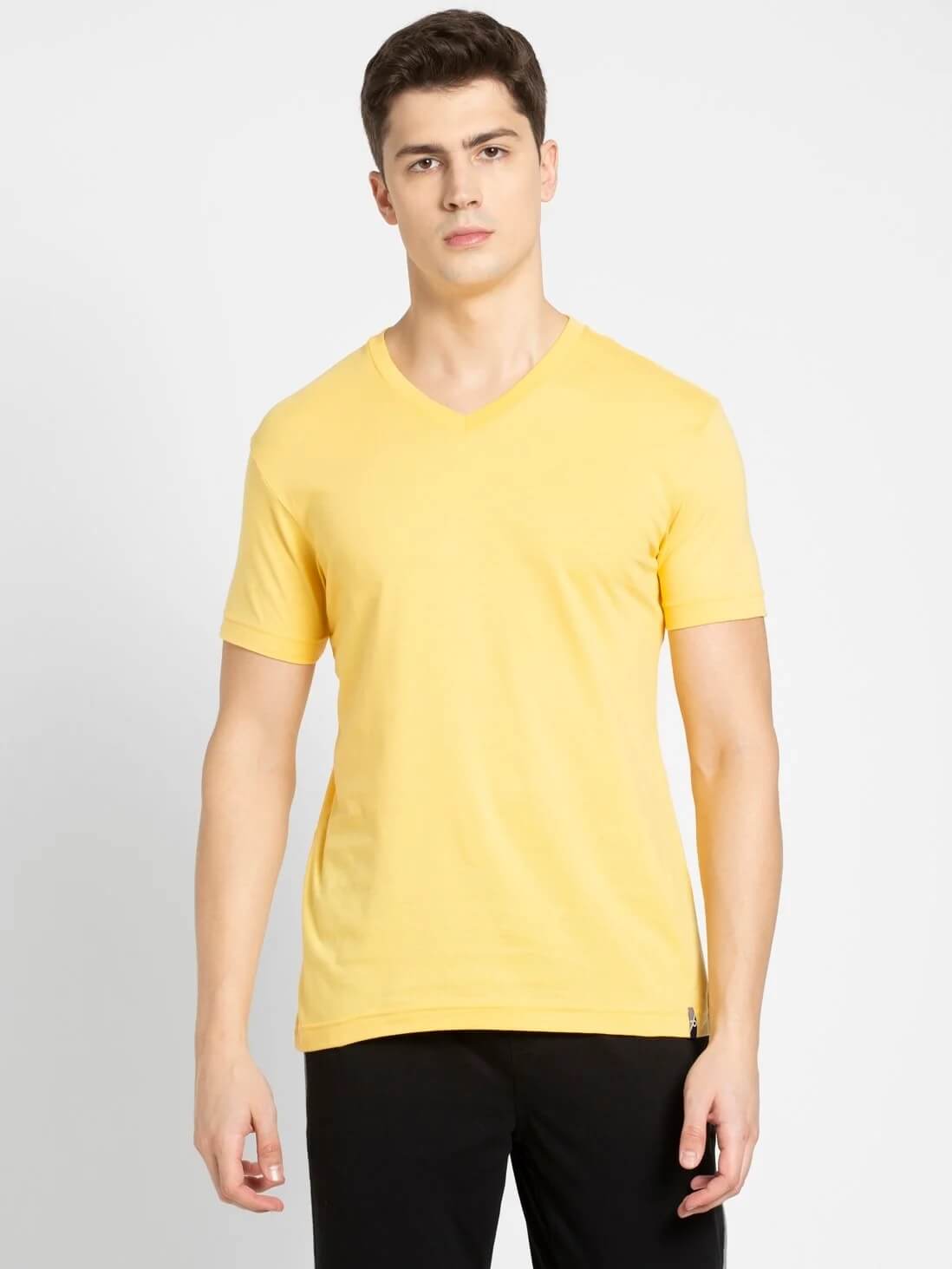 Jockey Yellow V-Neck T-Shirt for Men #2726