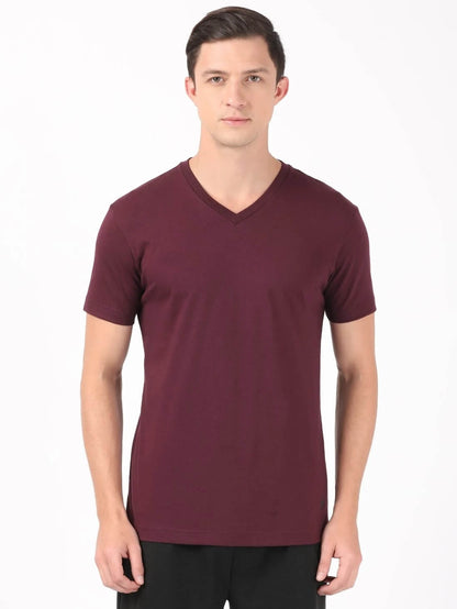 Jockey Wine V-Neck T-Shirt for Men #2726