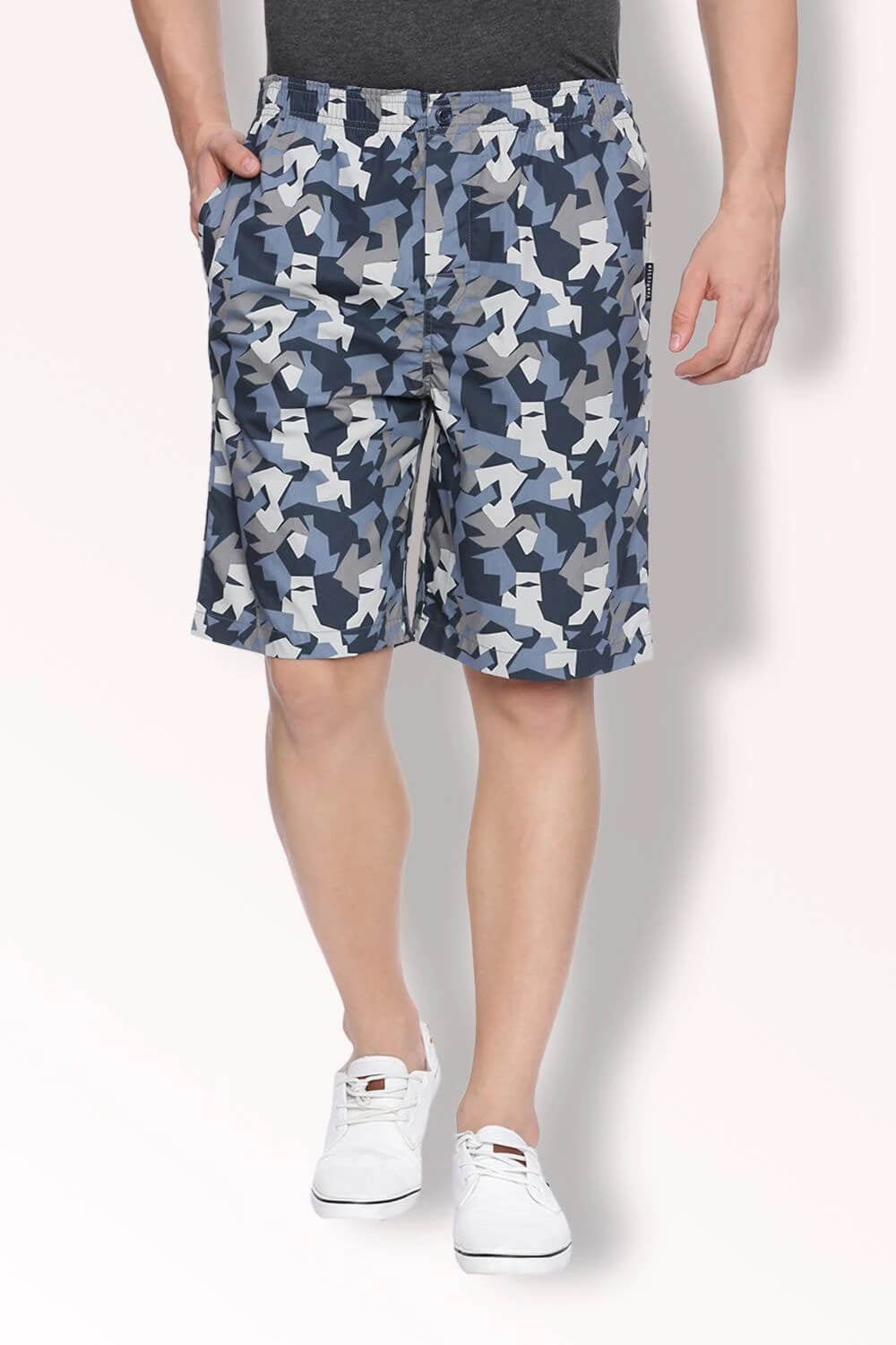 Van Heusen Blue-White Print Shorts for Men #50061