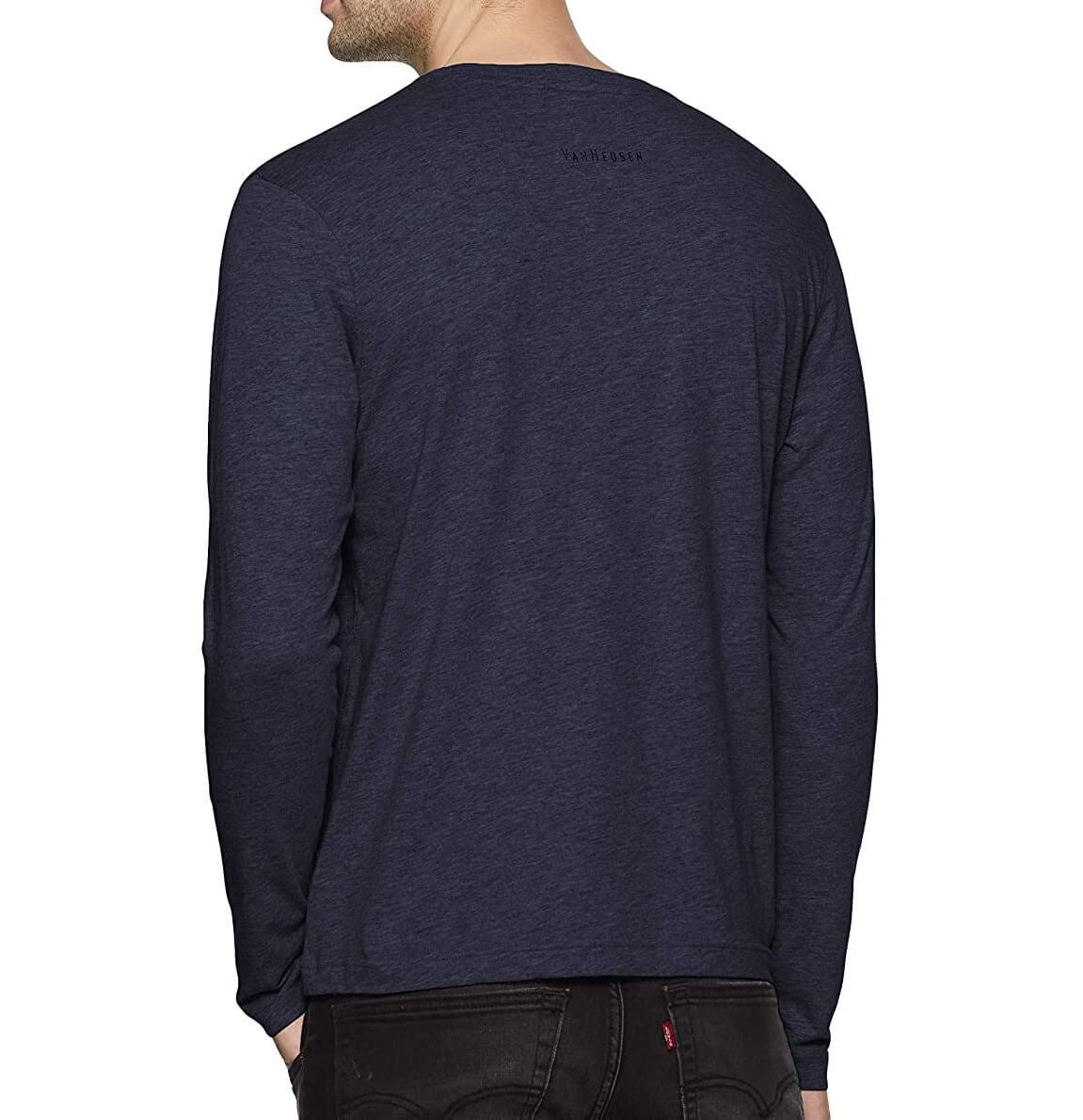 Van Heusen Blue Melange Round Neck Full Sleeve T-Shirt for Men #60037