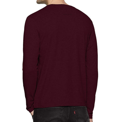 Van Heusen Wine Round Neck Full Sleeve T-Shirt for Men #60037