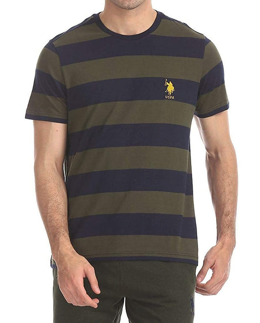 U S Polo Assn Olive-Navy Stripe Tshirt #I688