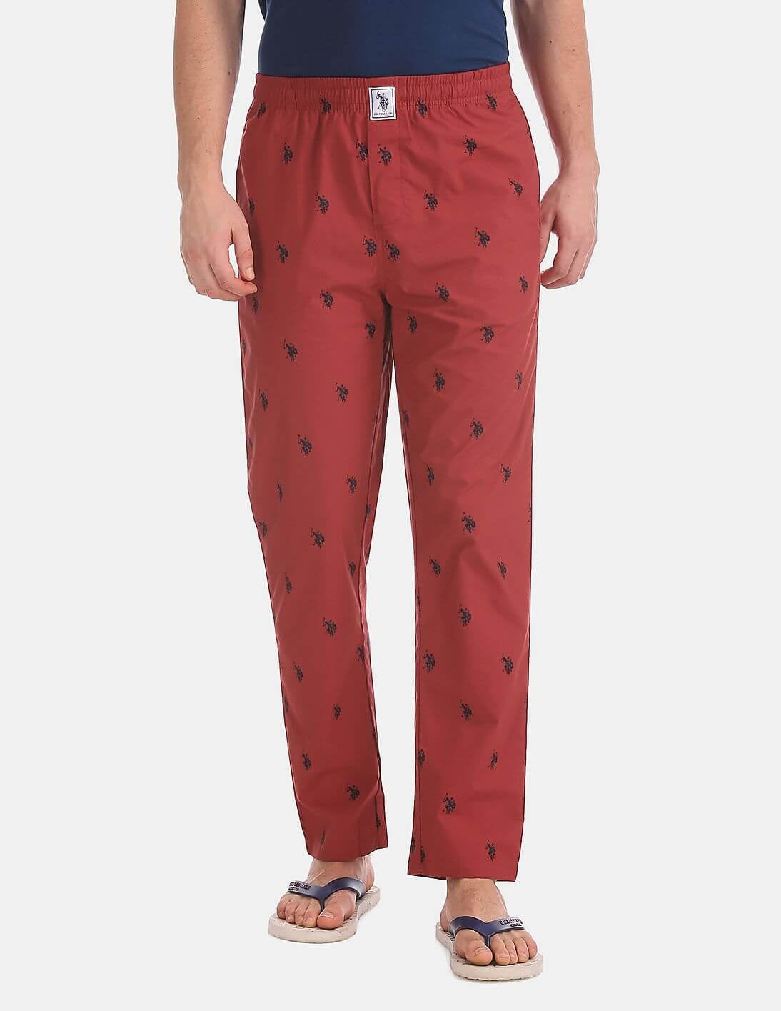 U S Polo Assn Maroon Printed Cotton Lounge Pants for Men #I506