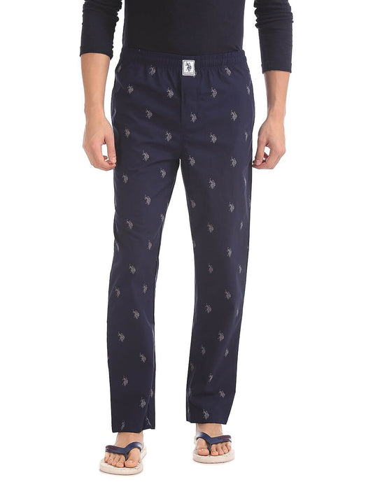 U S Polo Assn Navy Printed Cotton Lounge Pants for Men #I506