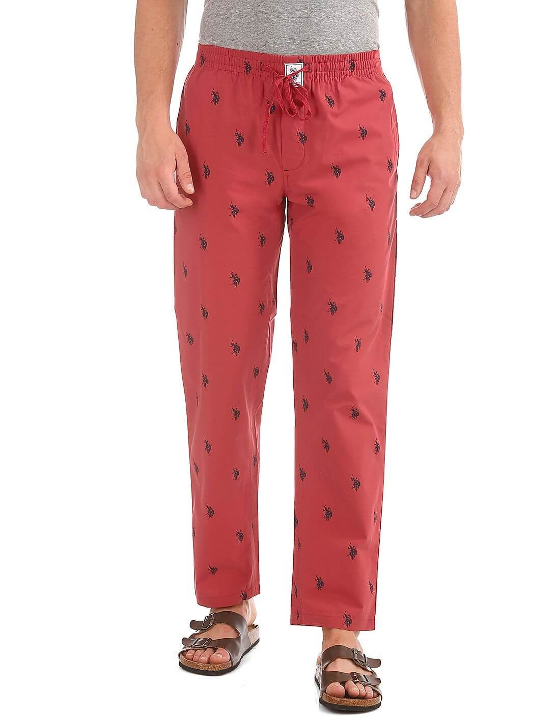 U S Polo Assn Red Printed Cotton Lounge Pants for Men #I506